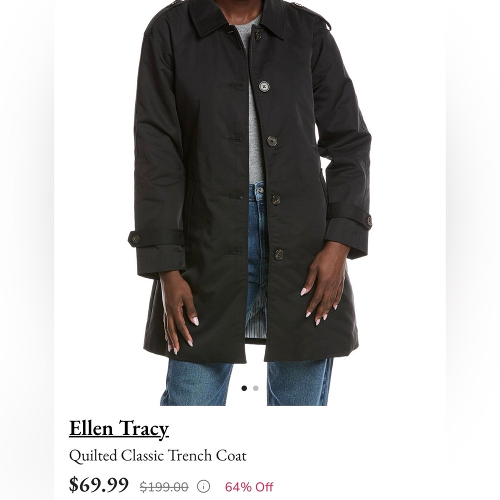 Ellen Tracy Black Quilted Classic Trench Coat
